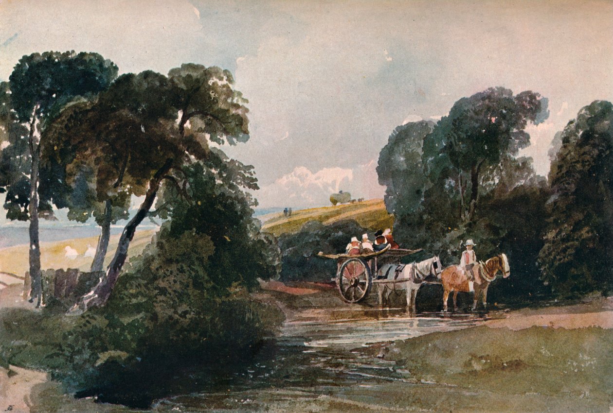 Wózek z sianem przekraczający strumień, c1824 autorstwa Peter de Wint