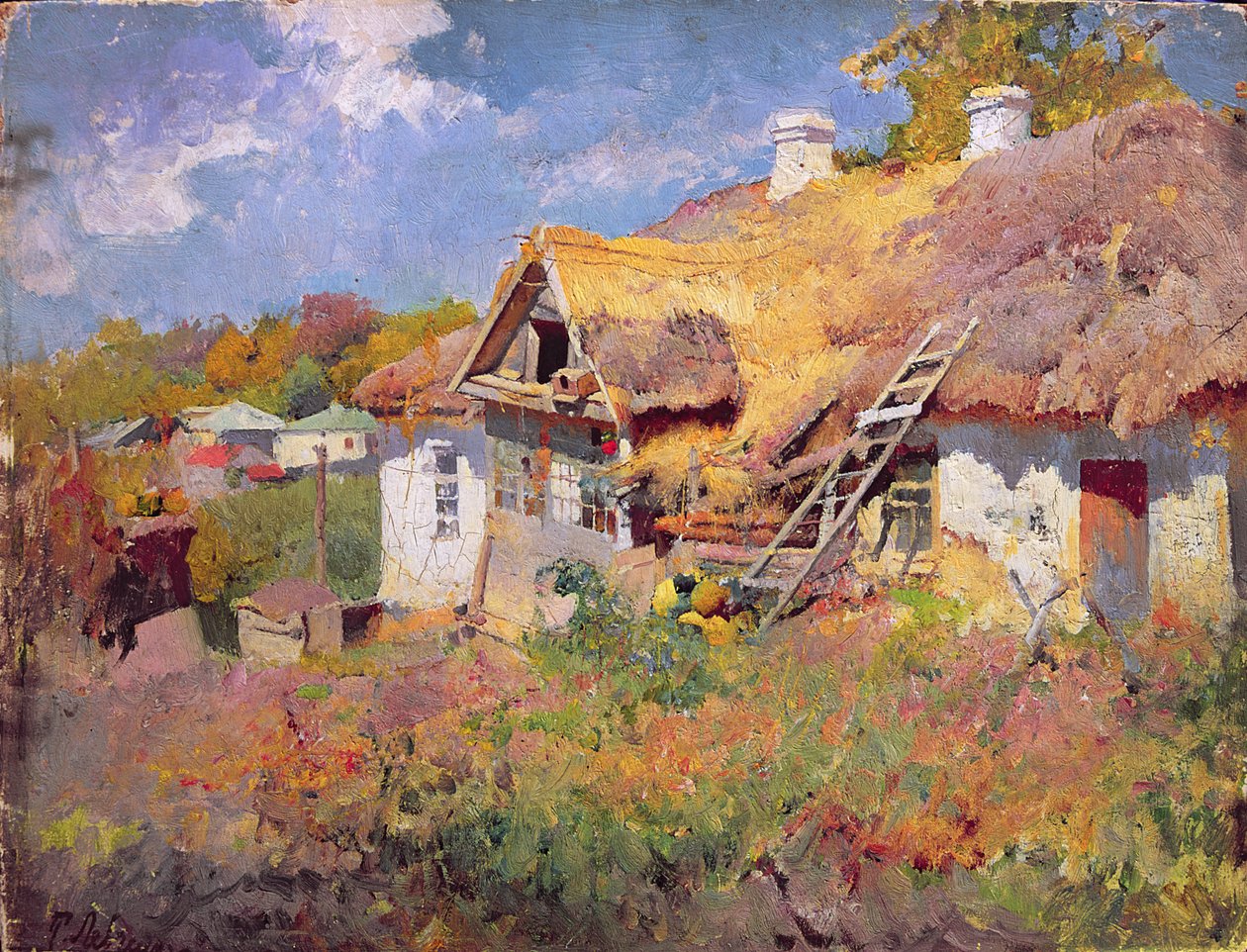 Chatki Ukraińskie, 1906 (olej na tekturze) autorstwa Petr Levchenko