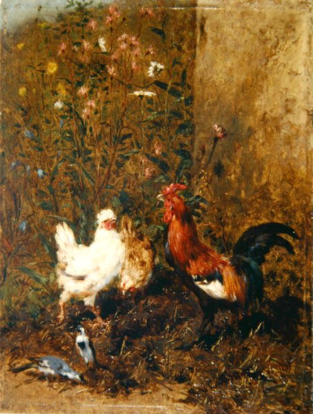 Kurczaki i Ptaki (olej na panelu) autorstwa Philibert Leon Couturier