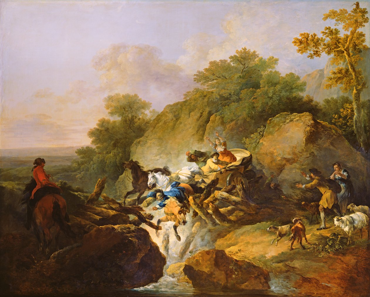 Zerwanie drewnianego mostu, ok. 1770 r. autorstwa Philippe Jacques de Loutherbourg