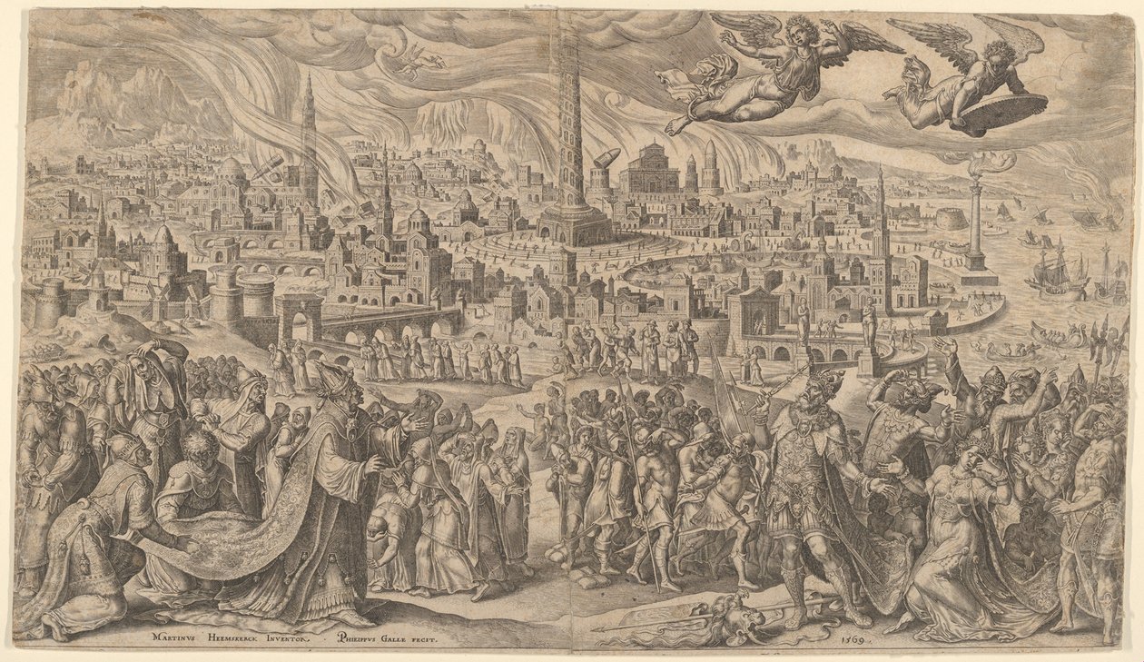 Upadek Babilonu, 1569. autorstwa Philip Galle
