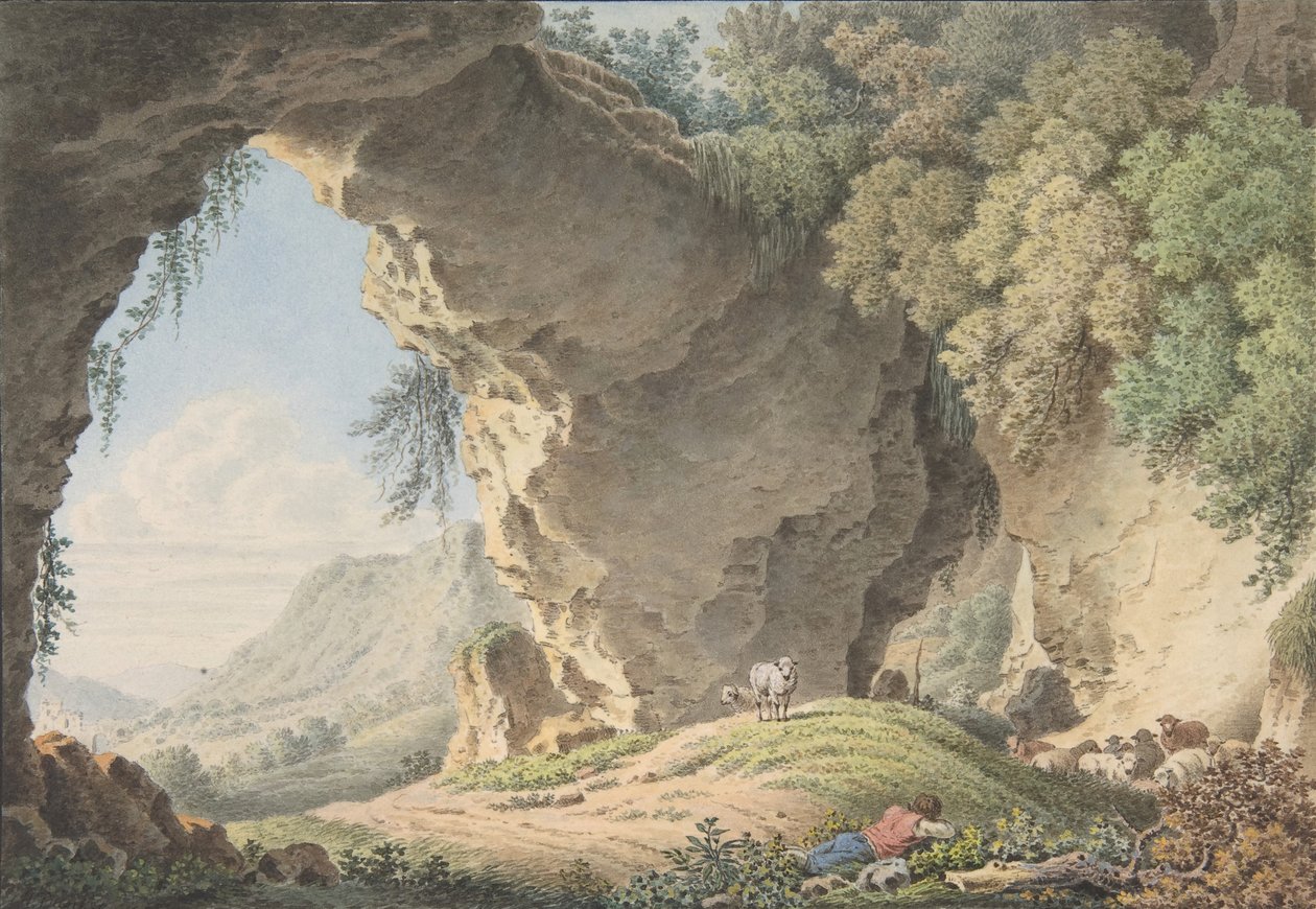 Skalisty krajobraz ze śpiącym pasterzem, 1817. autorstwa Philip Heinrich Dunker