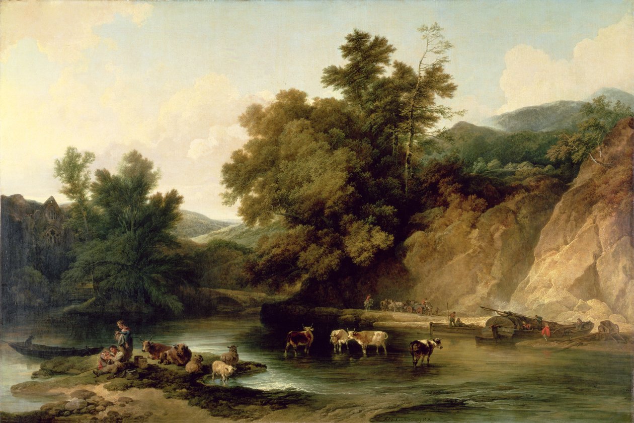 Rzeka Wye w opactwie Tintern, 1805 r. autorstwa Philippe Jacques de Loutherbourg