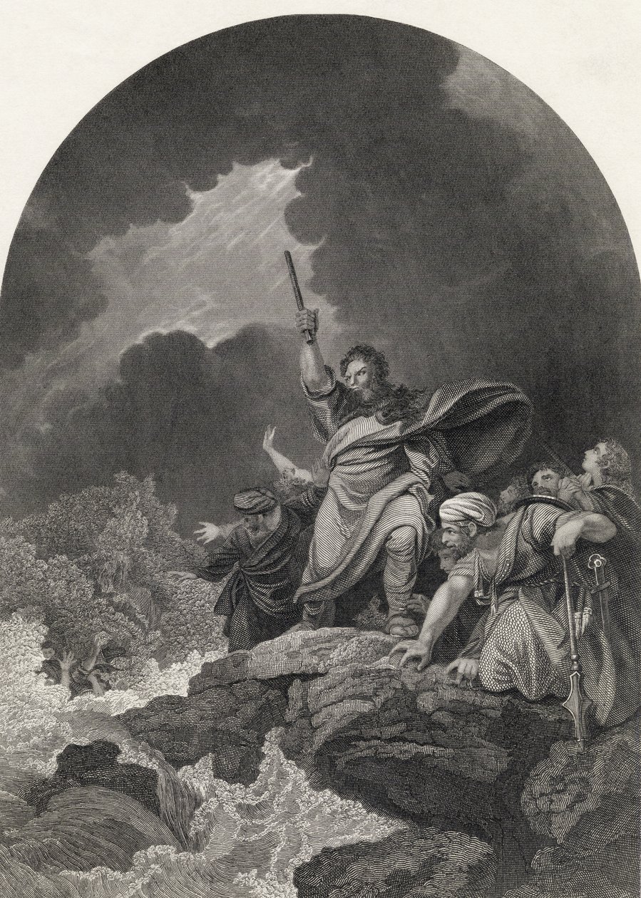 Zniszczenie hostii faraona, rytowane przez S. Allena, z „The National Illustrated Family Bible”, opublikowanej ok. 1870 autorstwa Philippe Jacques de Loutherbourg