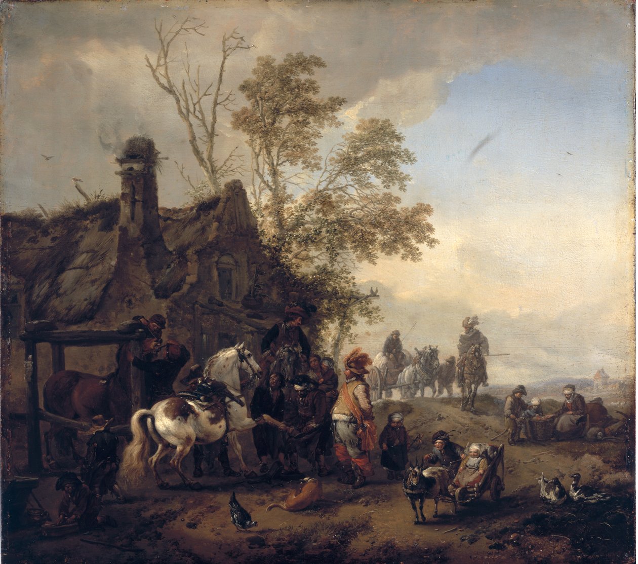 Pstrokaty koń przed kuźnią autorstwa Philips Wouwerman