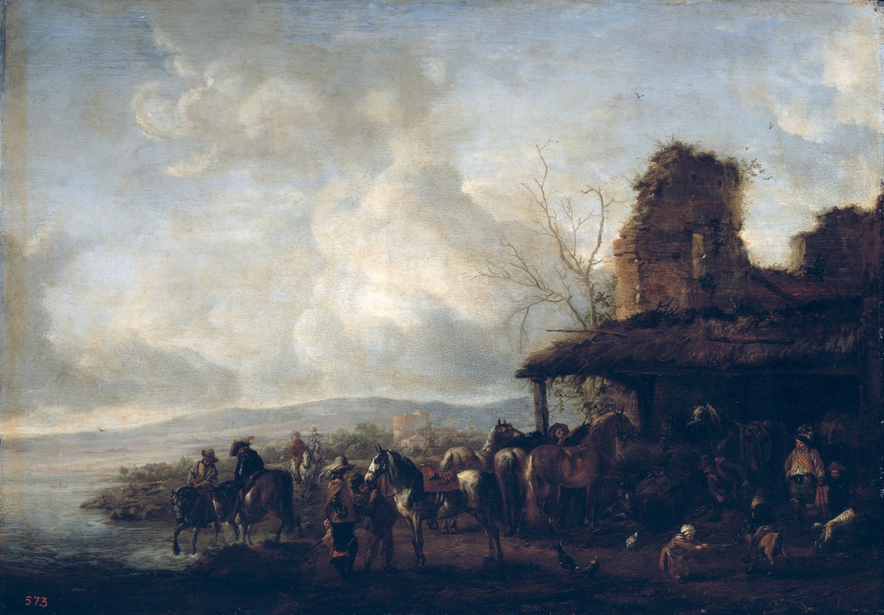 Stajnia zrujnowanego domu, ok. 1640 autorstwa Philips Wouwerman