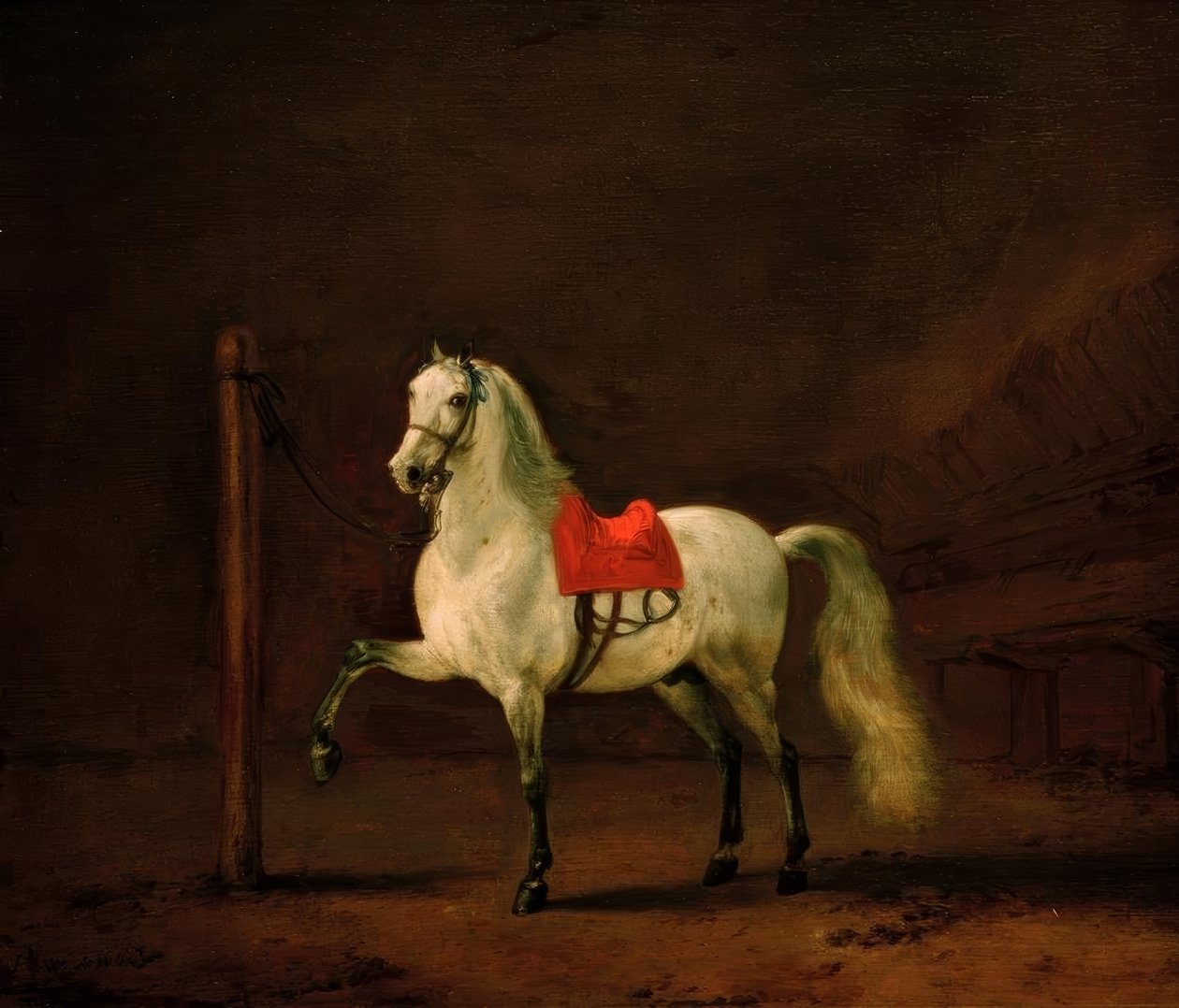 Biały koń w stajni autorstwa Philips Wouwerman