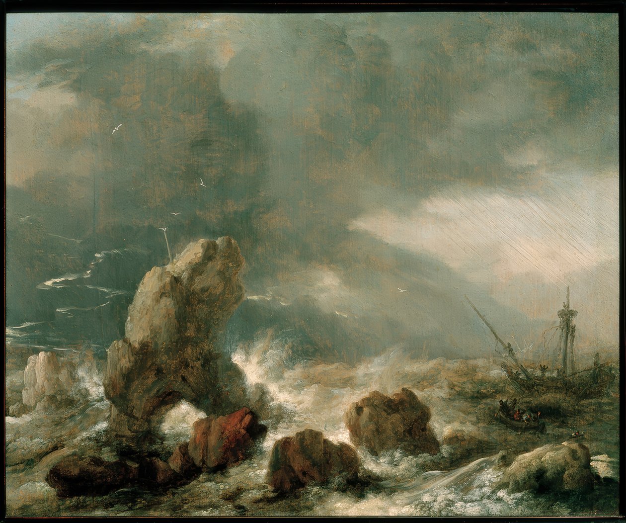 Burzliwe morza z trzema statkami w niebezpieczeństwie autorstwa Philips Wouwerman