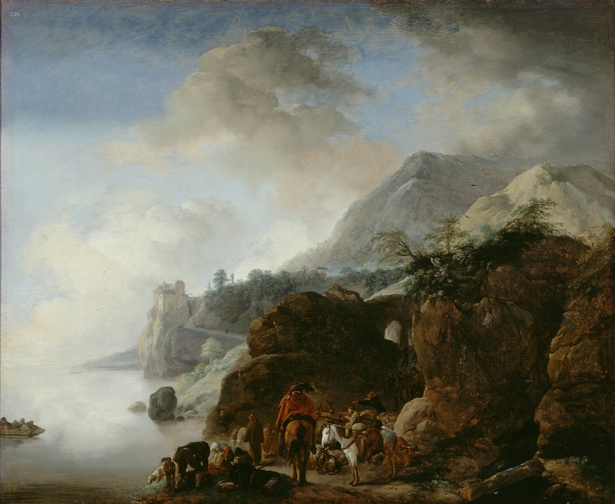 Podróżni oczekujący na prom autorstwa Philips Wouwerman