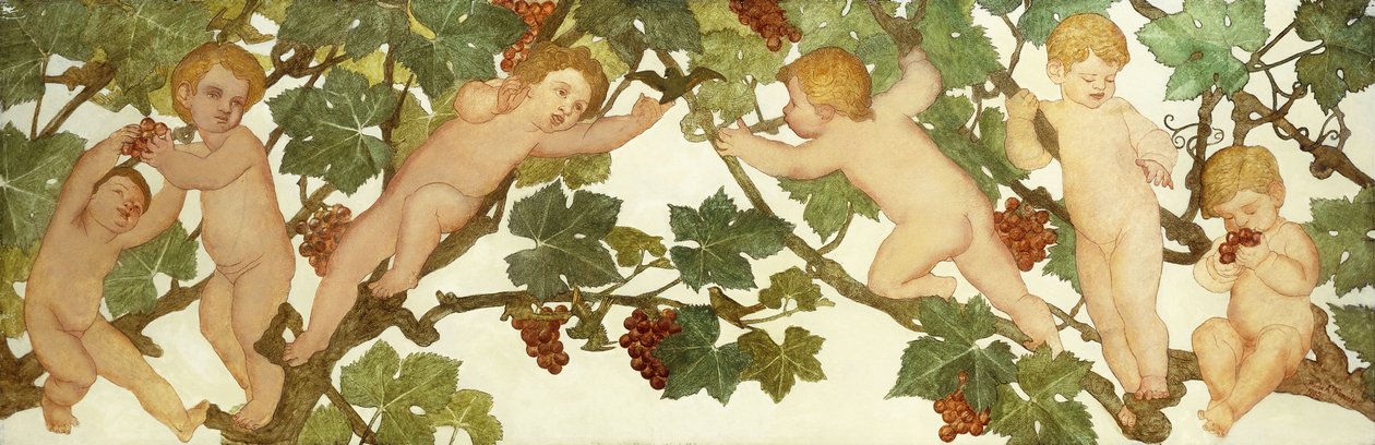 Putti bawi się w winnicy autorstwa Phoebe Anna Traquair