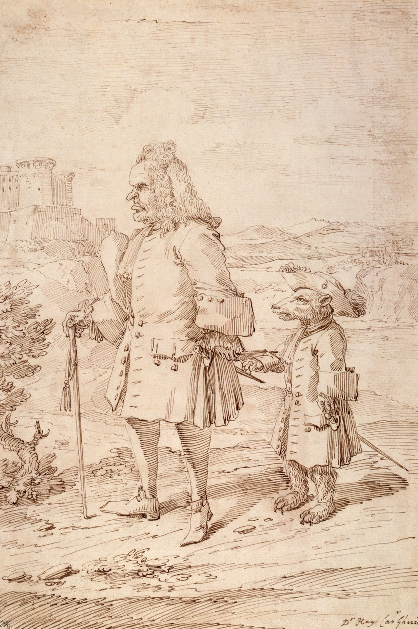 Dr James Hay jako przywódca niedźwiedzi, c.1704-29 (pióro i atrament na papierze) autorstwa Pier Leone Ghezzi