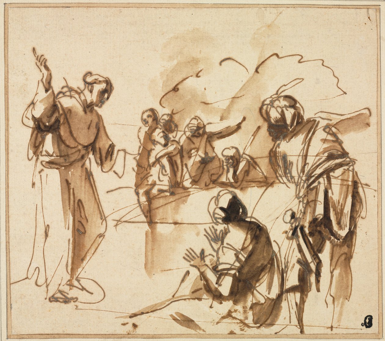Głoszenie mnicha, połowa XVII wieku. autorstwa Pier Francesco Mola