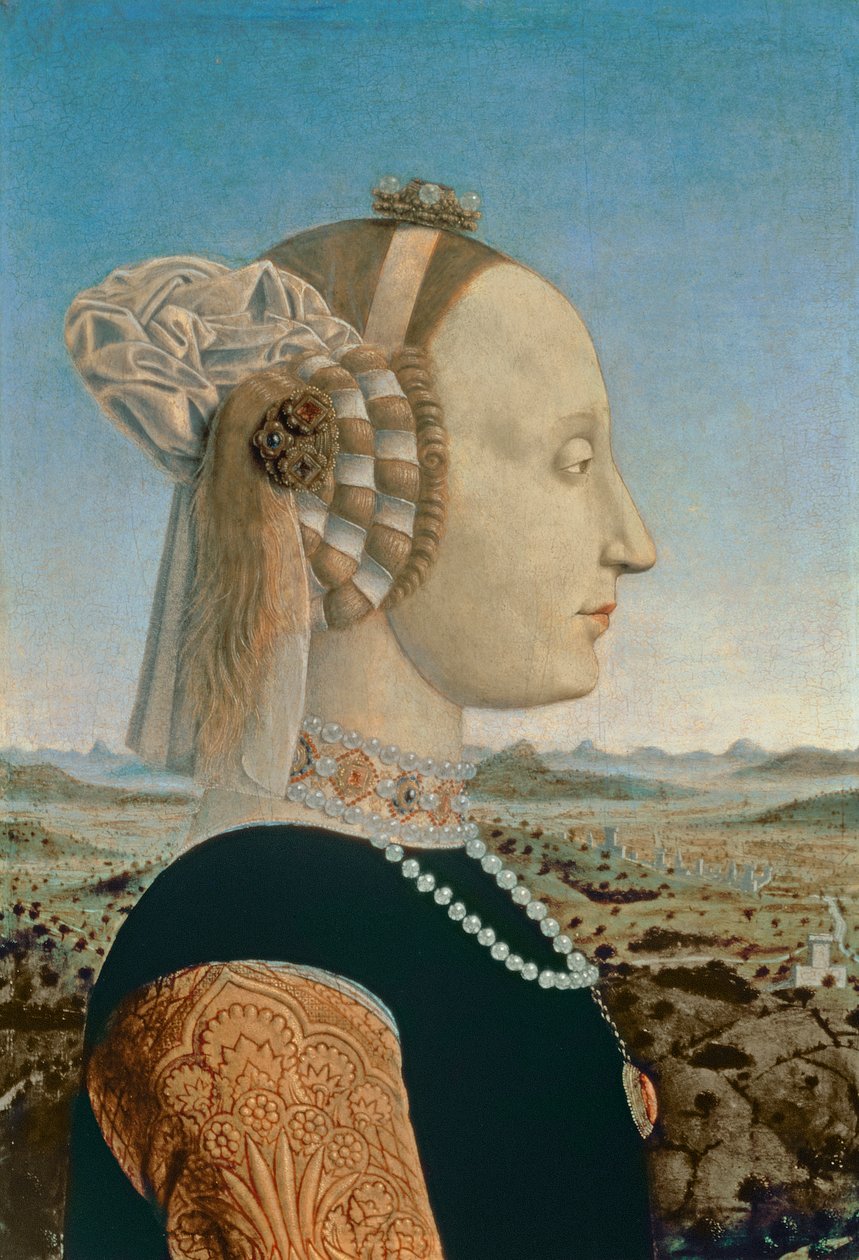 Battista Sforza, żona Federigo da Montefeltro, księcia Urbino, ok. 1465 (szczegóły z 95420) autorstwa Piero della Francesca