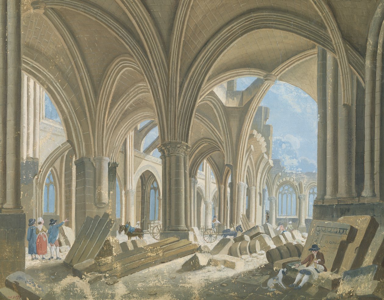 Rozbiórka kościoła Saint-Jean-en-Greve, ok. 1800 autorstwa Pierre Antoine Demachy