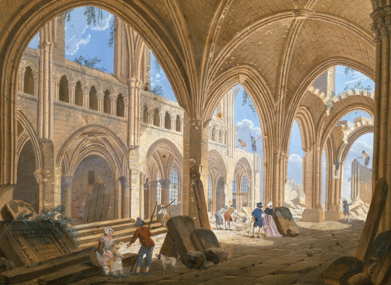 Rozbiórka kościoła Saint-Jean-en-Greve, ok. 1800 autorstwa Pierre Antoine Demachy