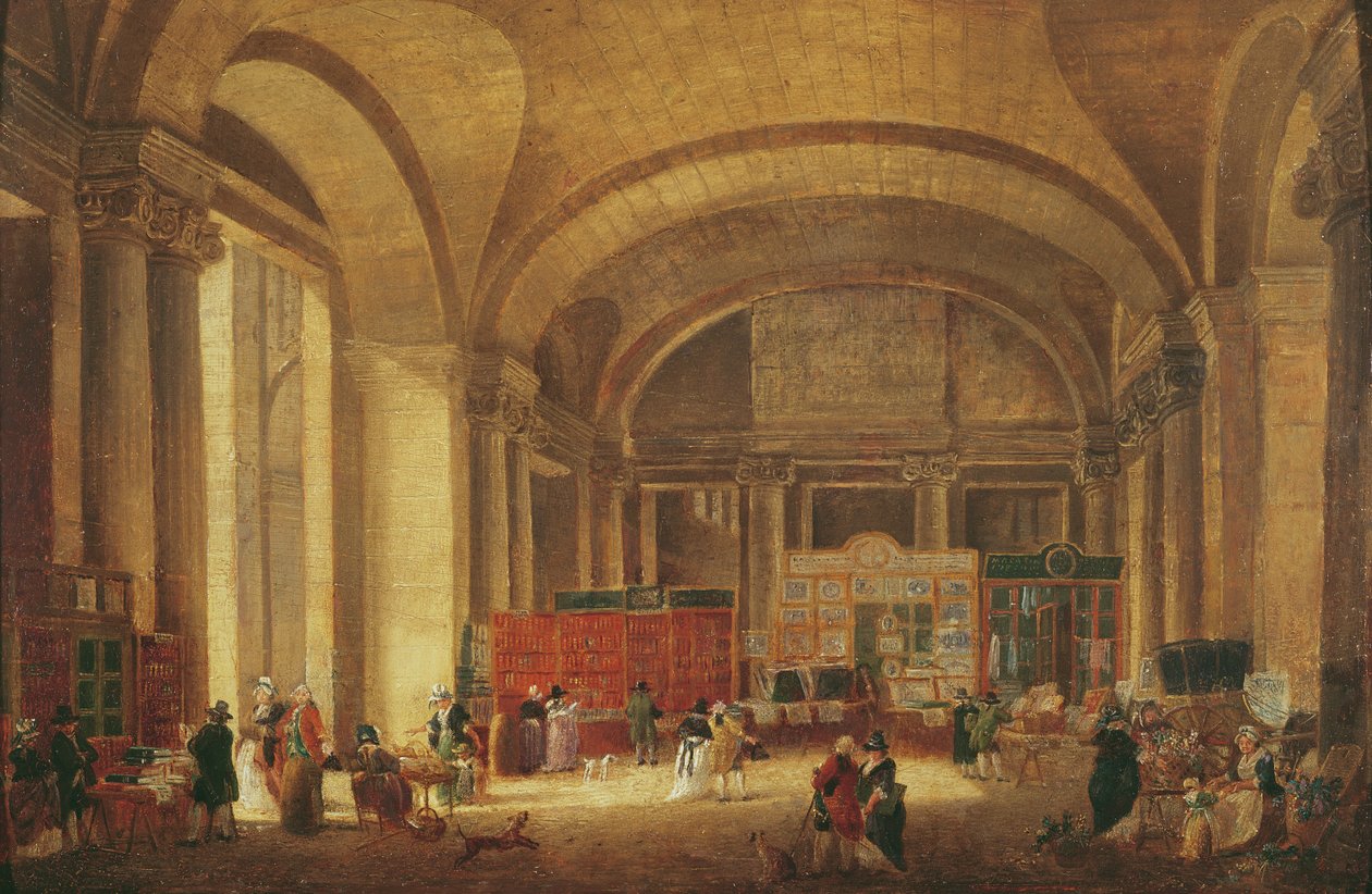 Sprzedawcy druków przy wejściu do Luwru, 1791 autorstwa Pierre Antoine Demachy