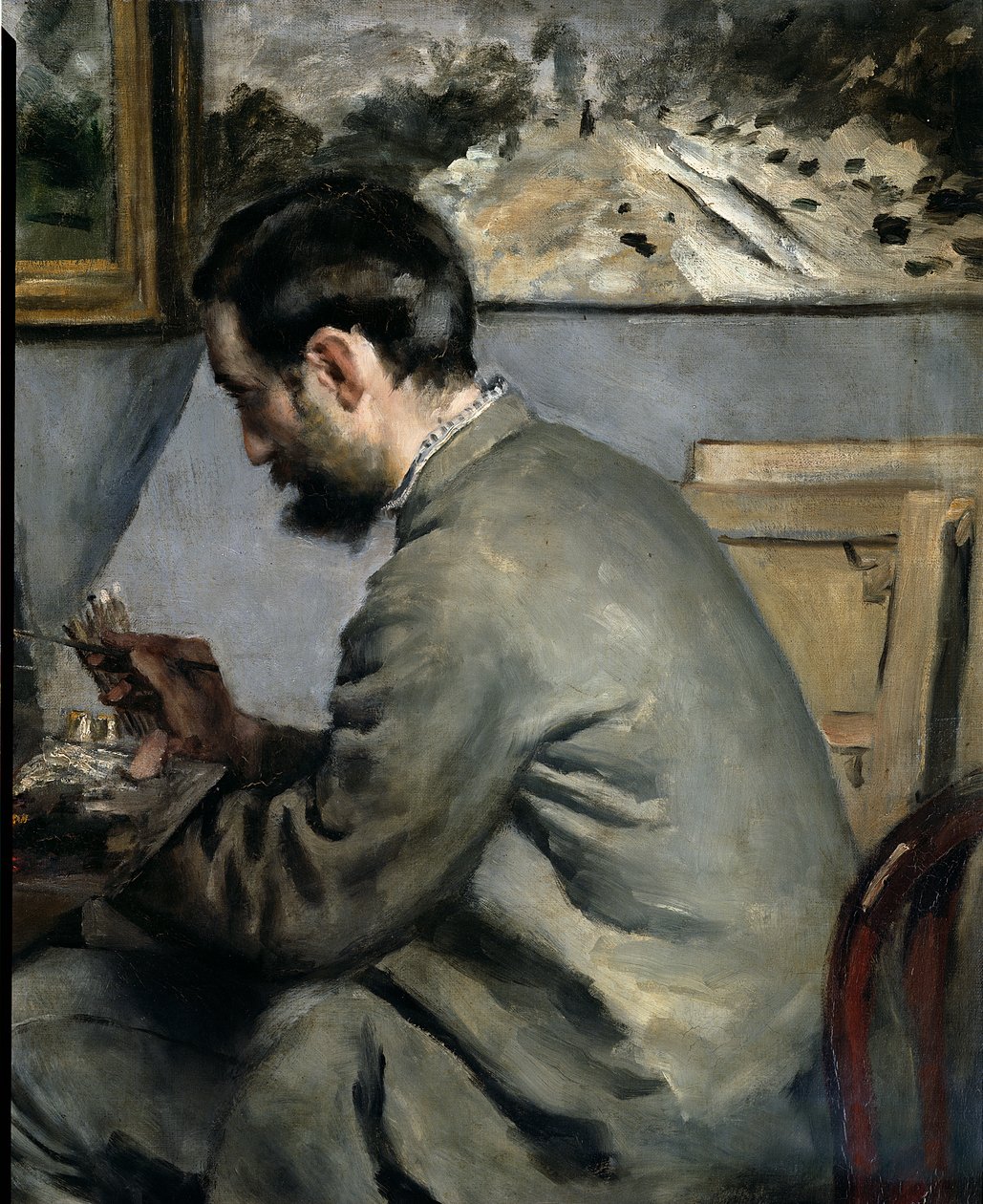 Frederick Bazille przy jego sztalugach, 1867 olej na płótnie, detal z 28936 autorstwa Pierre Auguste Renoir