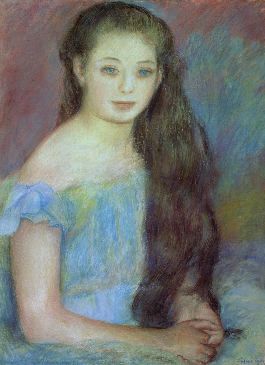 Portret młodej dziewczyny o niebieskich oczach, 1887 (pastel) autorstwa Pierre Auguste Renoir