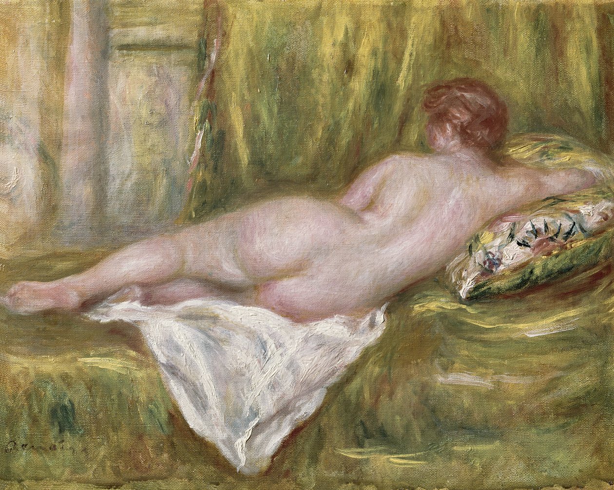 Leżąc nago z tyłu, odpocznij po kąpieli autorstwa Pierre Auguste Renoir