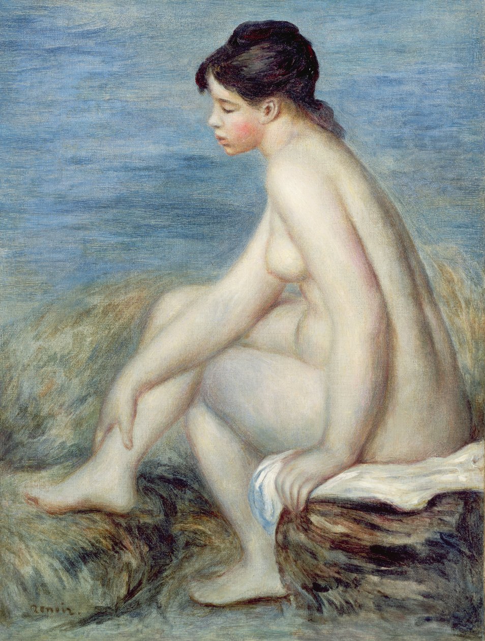 Kąpiący się na siedząco autorstwa Pierre Auguste Renoir