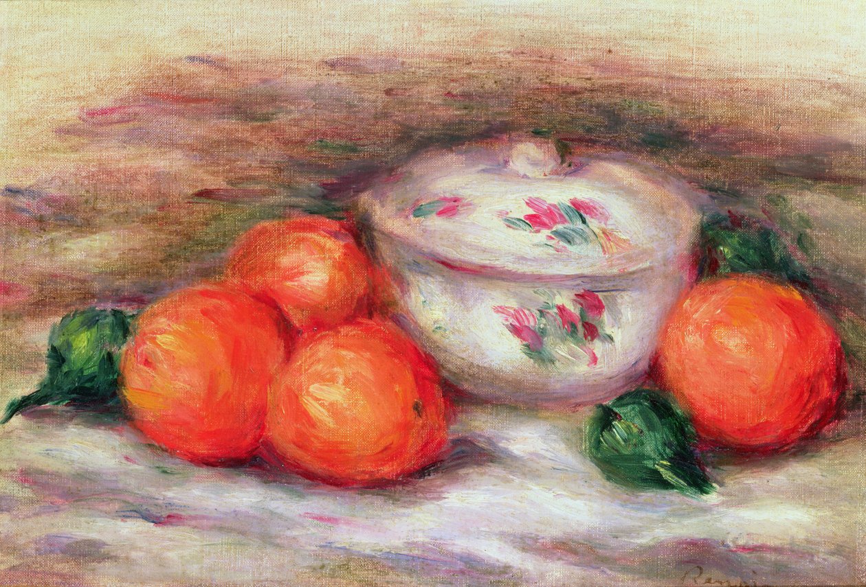 Martwa natura z przykrytym naczyniem i pomarańczami autorstwa Pierre Auguste Renoir