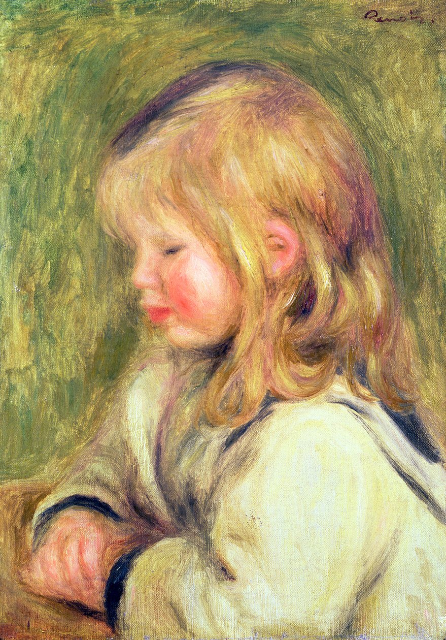 Czytanie dziecka w białej koszuli, 1905 autorstwa Pierre Auguste Renoir