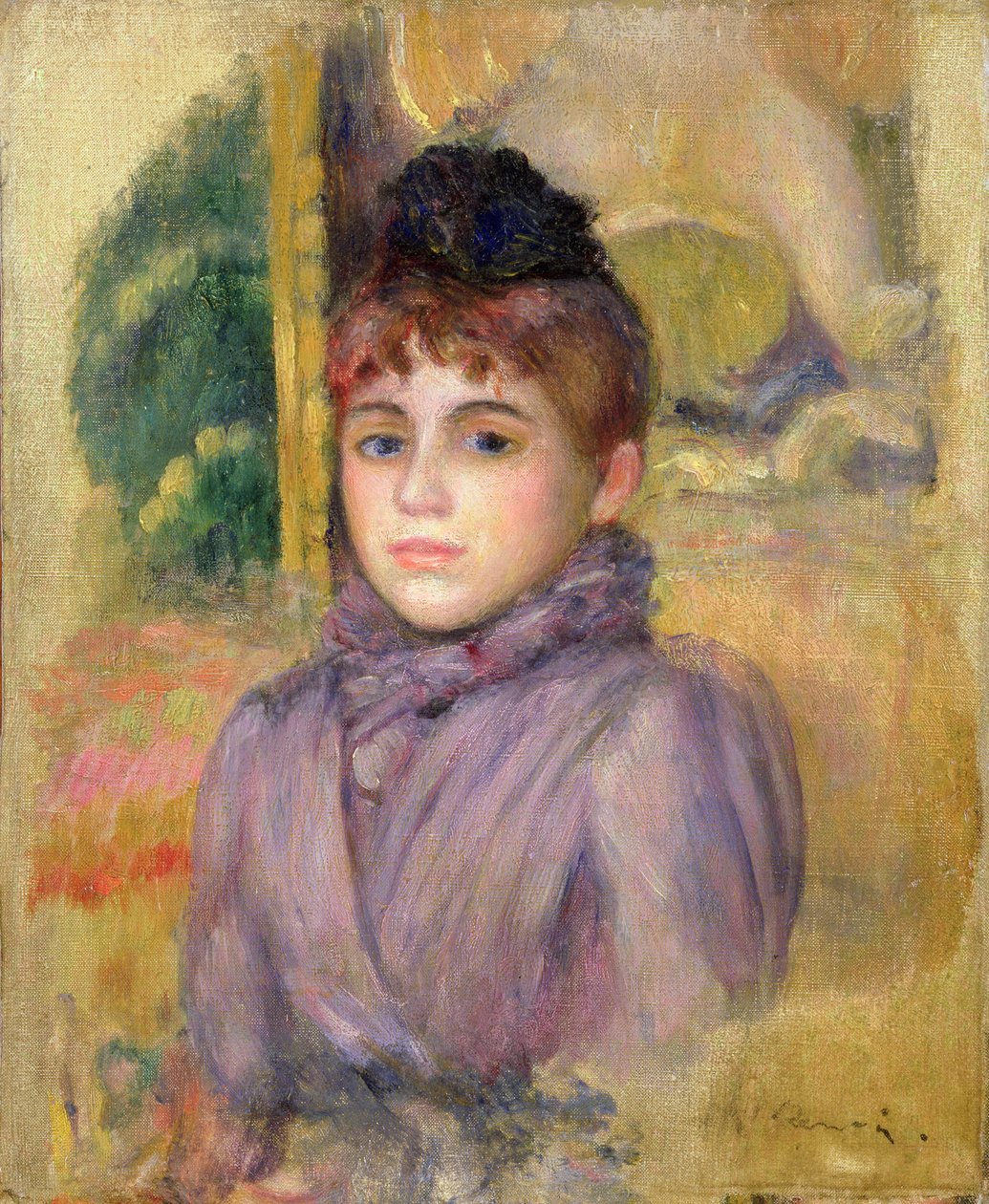 Kobieta w kolorze niebieskim z czepkiem, ok. 1885 r. autorstwa Pierre Auguste Renoir