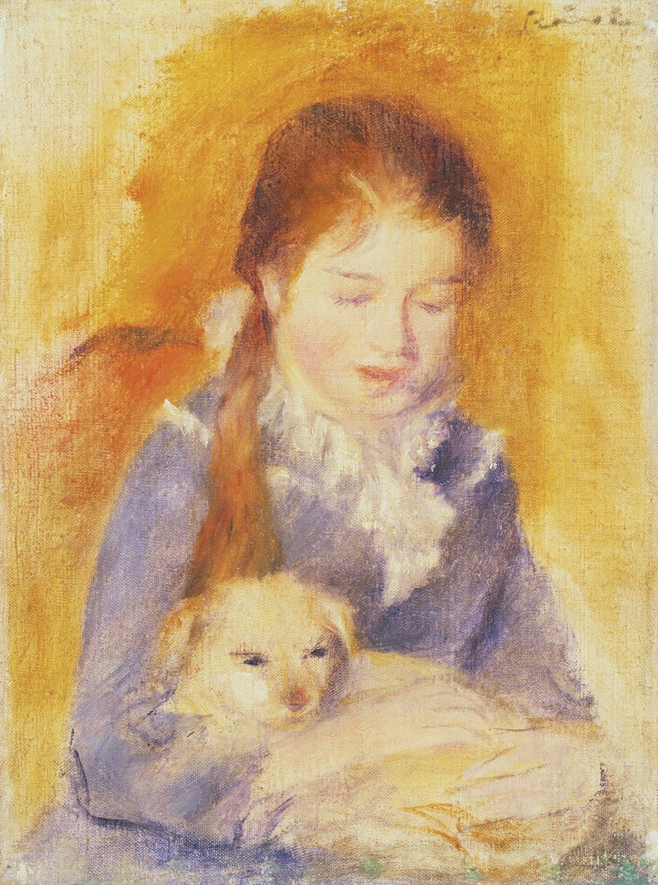 Młoda dziewczyna z psem, ok. 1875 autorstwa Pierre Auguste Renoir