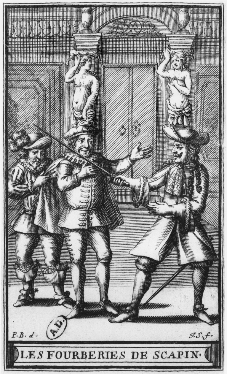 Frontispis ilustracji z "Les Fourberies de Scapin" Moliere