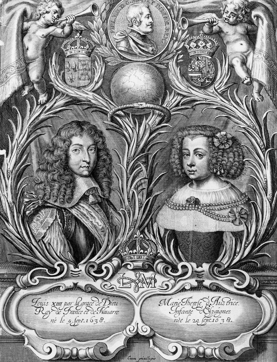 Ludwik XIV (1638-1715), król Francji i Maria Teresa (1638-83) Austrii, ryty przez Pietera II de Jode (1606-s.1674), 1660 autorstwa Pierre Cocus