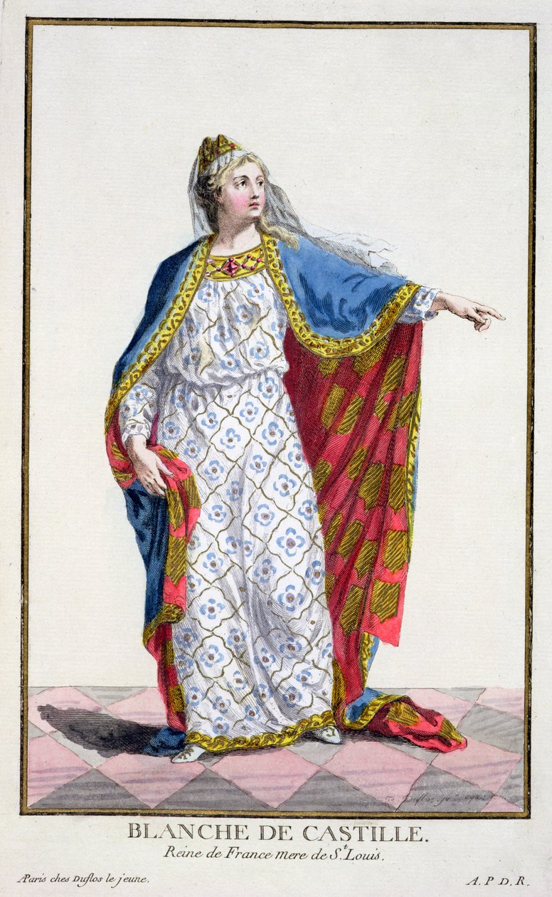 Blanche de Castille (118588-1252) Królowa Francji z „Recueil des Estampes, reprezentująca szeregi i dostojników, według stroju wszystkich istniejących narodów”, wydanej w 1780 r. autorstwa Pierre Duflos