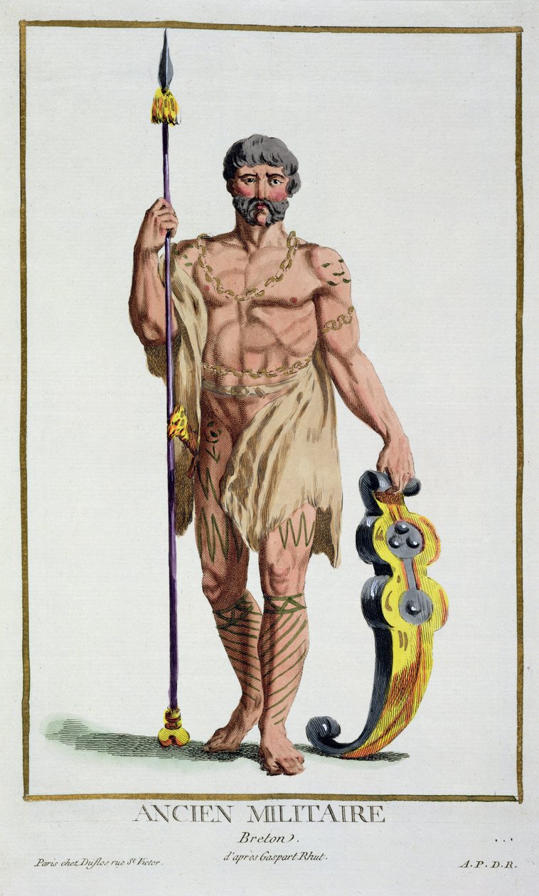 Sukienka bretońskiego wojownika z „Recueil des Estampes, Representant les Rangs et les Dignites, według stroju wszystkich istniejących narodów”, wydanej w 1780 r. (rycina ręcznie kolorowana) autorstwa Pierre Duflos