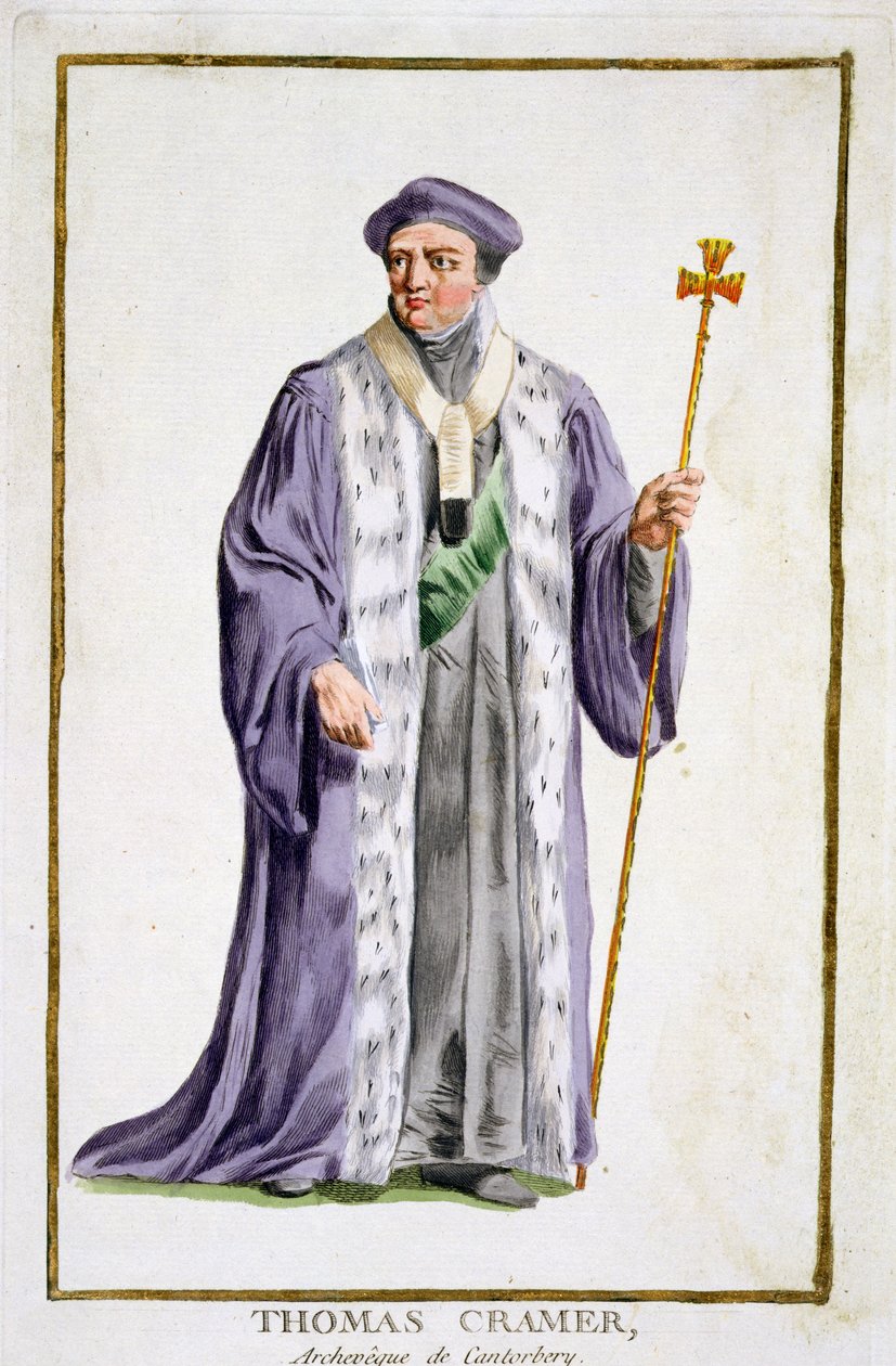 Thomas Cranmer (1489-1556) arcybiskup Canterbury (1533-56) z "Receuil des Estampes, representant les Rangs et les Dignites, suivant le Costume de toutes les Nations existantes", opublikowanego w 1780 r. ( autorstwa Pierre Duflos