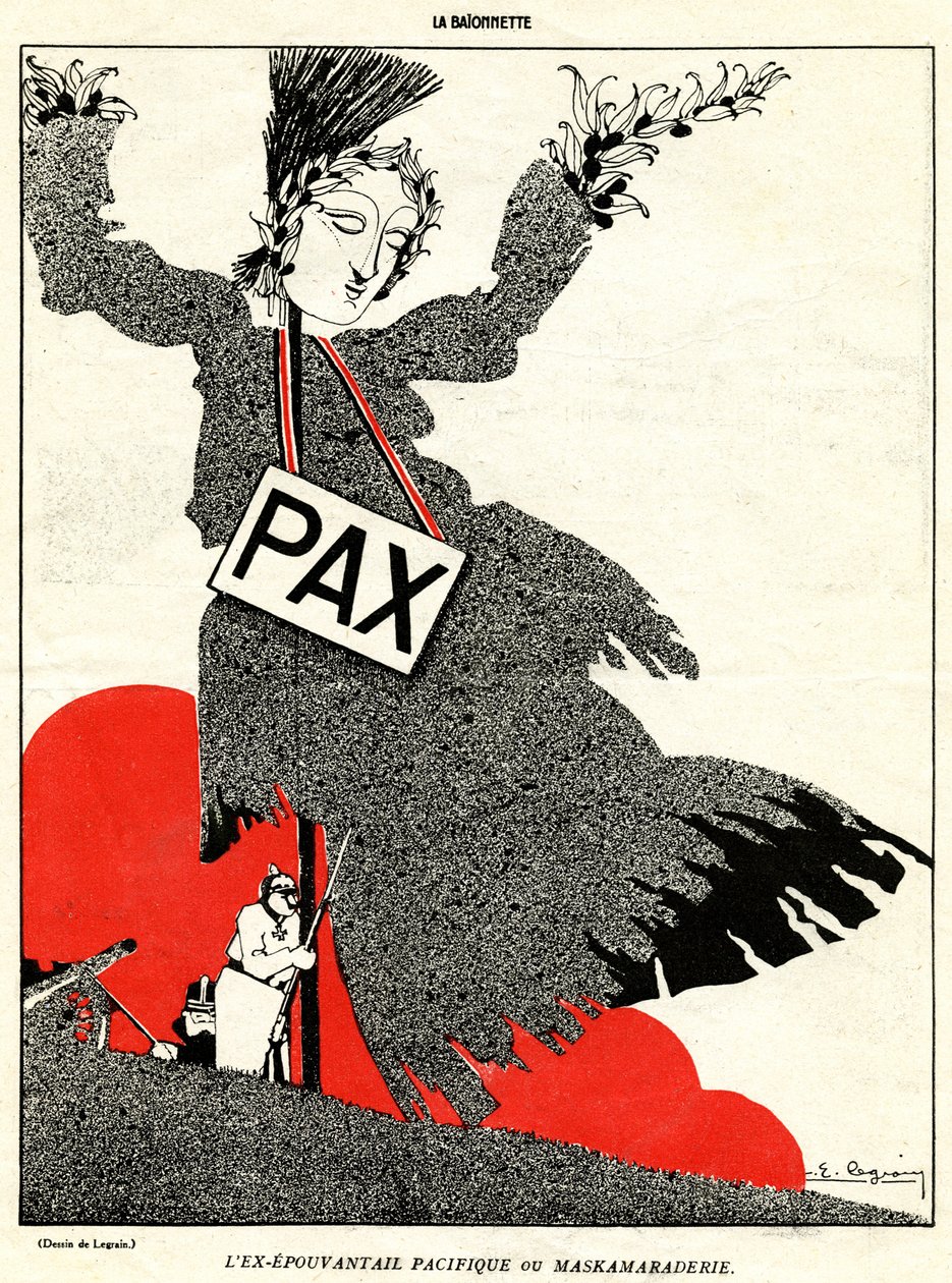 Dawny pokojowy strach na wróble, czyli Maskamaraderie, z Kamerad!, wydanie specjalne „La Baionnette”, nr 18, 4 listopada 1915 autorstwa Pierre E. Legrain