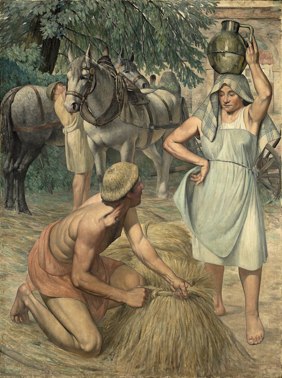 Powrót z pól (tryptyk, część boczna) ok. 1920-30 autorstwa Pierre Gustave