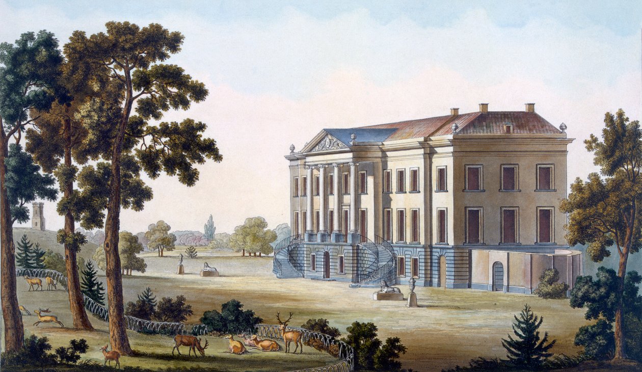 Zamek Brockhuysen, niedaleko Ameronghen, z „Wybór najbardziej znaczących zabytków, budynków i domów Królestwa Niderlandów”, opublikowany w 1827 r. autorstwa Pierre Jacques Goetghebuer