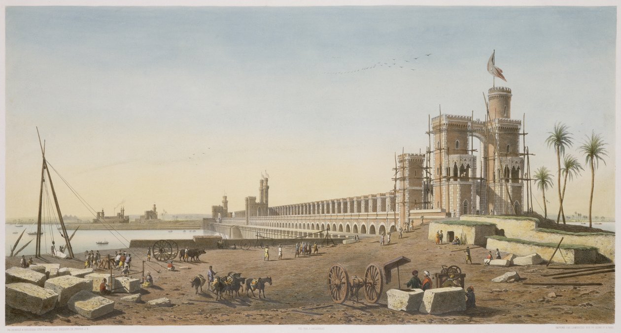 Tama na Nilu, budynek Tamy Asuańskiej, wyryty przez Philippe Benoist (1813-c.1905) i Eugene Ciceri (1813-90) 1853 autorstwa Pierre Joseph Bazin