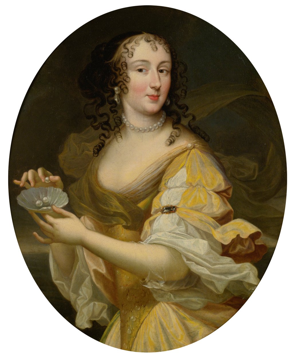 Portret damy w alegorycznej figurze, trzymającej naczynie z perłami. autorstwa Pierre Mignard