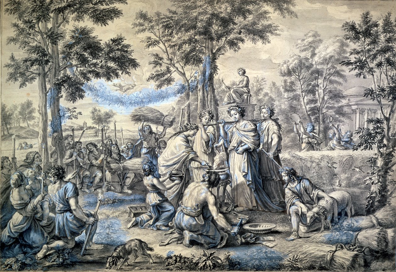 Lato, studium do jednego z serii gobelinów wyprodukowanych w fabryce gobelinów w Gobelinach autorstwa Pierre Mignard