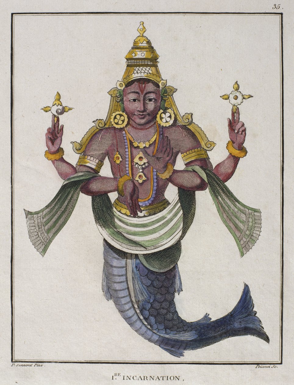 Pierwszy awatar Wisznu jako „Ryba”, ilustracja z „Voyage aux Indes Orientales et a la Chine” Pierre