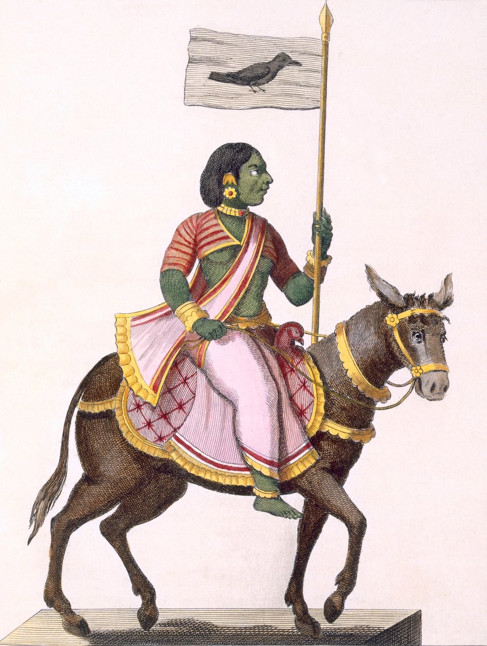 Moudevi, bogini niezgody i nieszczęścia, z „Voyage aux Indes et a la Chine”, grawerowane przez Poissona, 1782 (kolor grawerowania) autorstwa Pierre Sonnerat