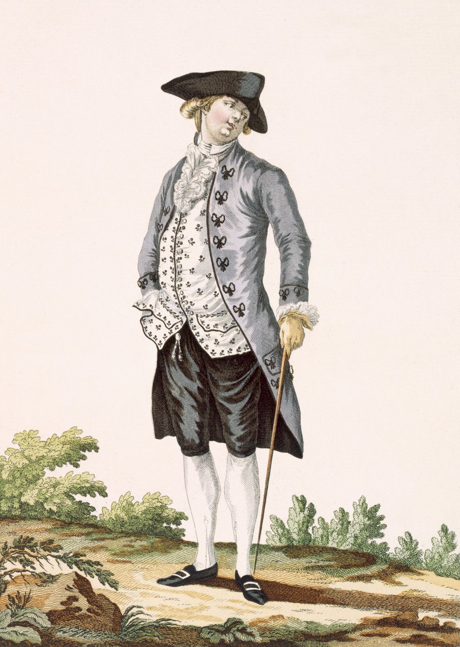 Pan w szarym stroju spacerowym, grawerowany przez Voysarda, tablica nr 162 z „Galeries des Modes et Costumes Francais”, c.1778-87 autorstwa Pierre Thomas Le Clerc