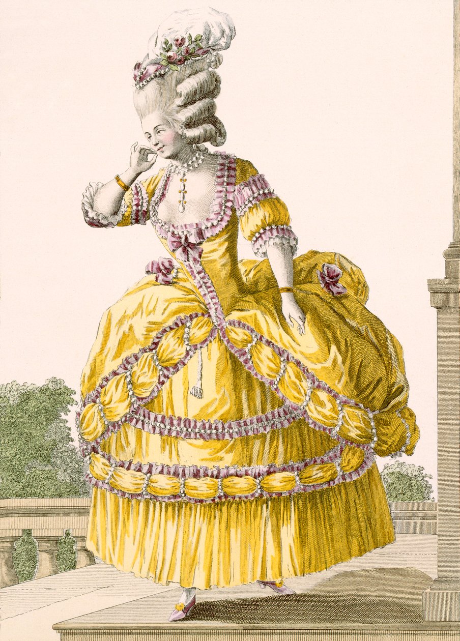 Złota suknia rytowana przez Dupina, tablica nr 37 z „Galeries des Modes et Costumes Francais”, 1789 autorstwa Pierre Thomas Le Clerc