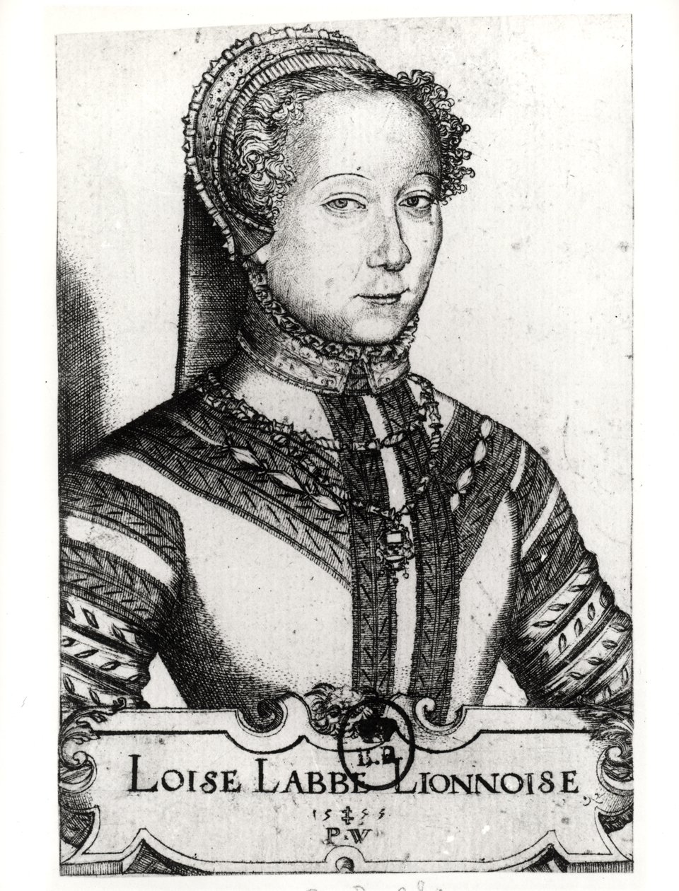Louise Labe (ok.1524-66) Końcówka La Belle, 1555 autorstwa Pierre Woeiriot de Bouzey