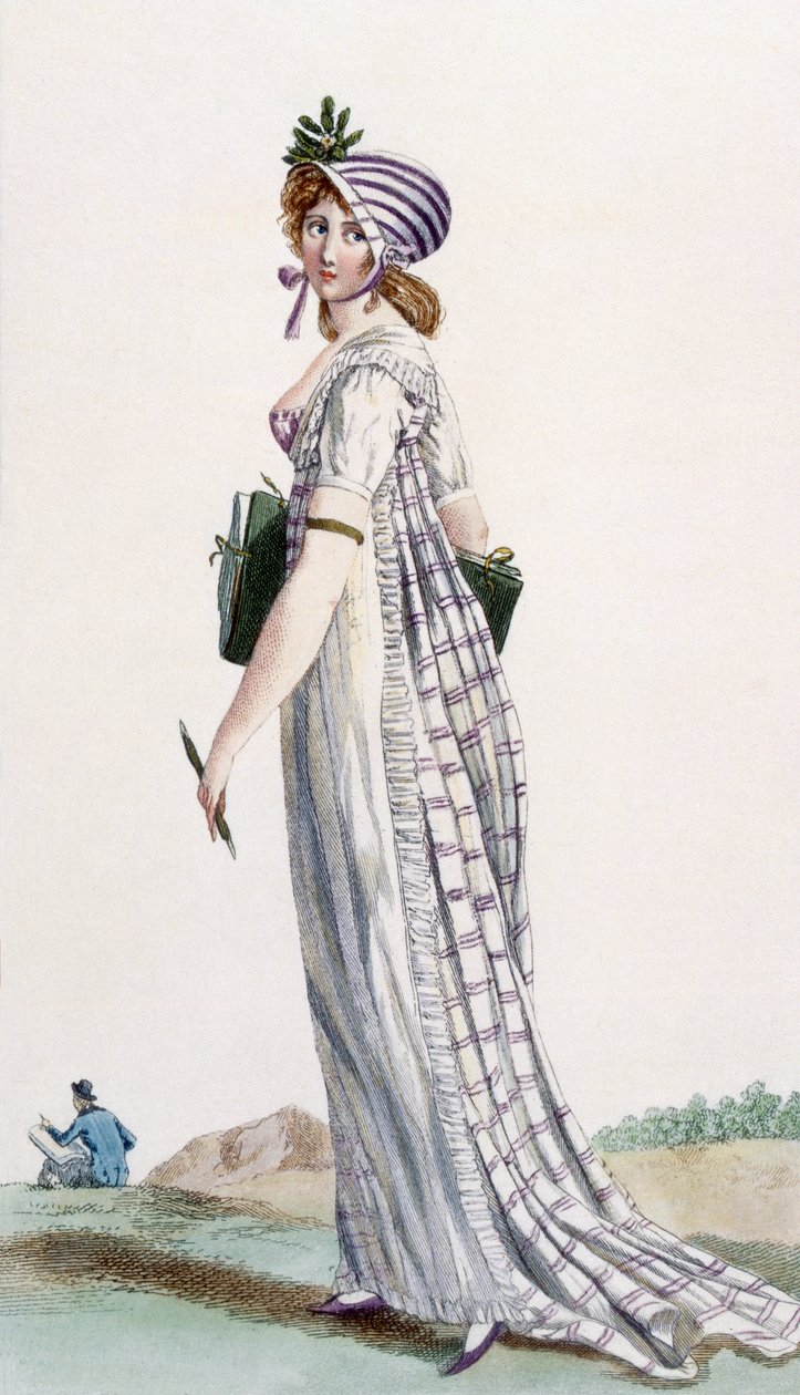 Damska sukienka spacerowa, ilustracja z „Journal des Dames et des Modes”, 1800 autorstwa Pierre de La Mesangere