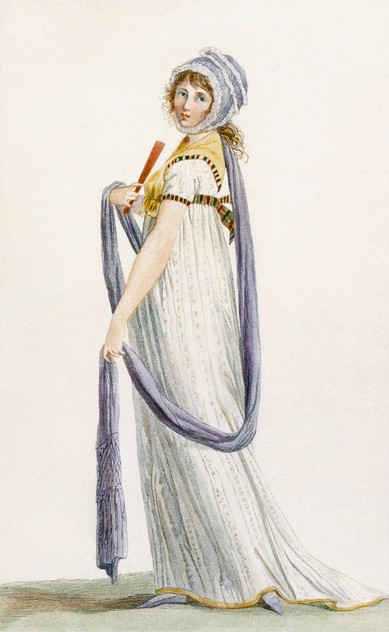 Toilette Demi-Habillee", ilustracja z "Journal des Dames et des Modes", 1799 r. autorstwa Pierre de La Mesangere