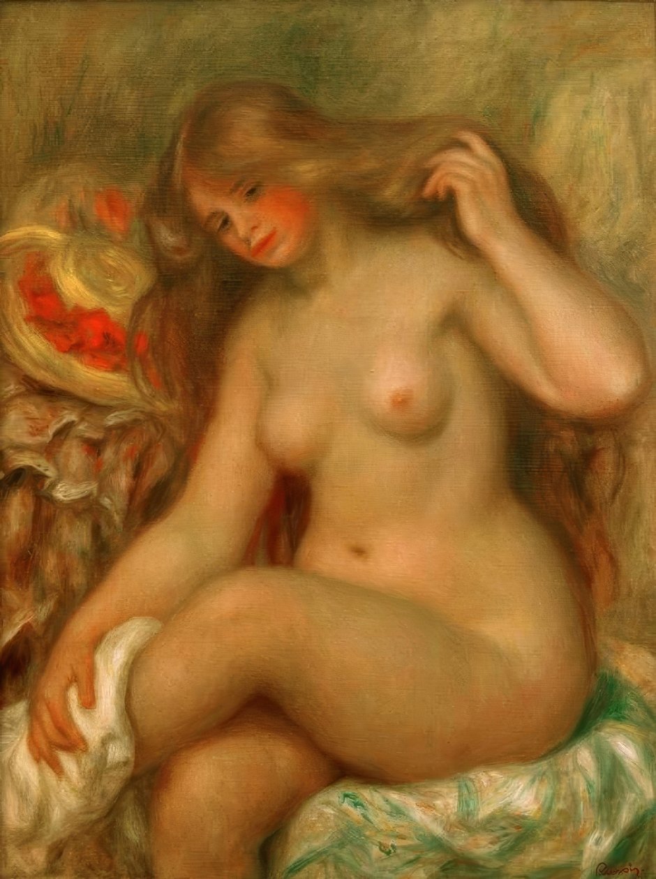 Kąpiący się ze skrzyżowanymi nogami i kapelusz autorstwa Pierre Auguste Renoir