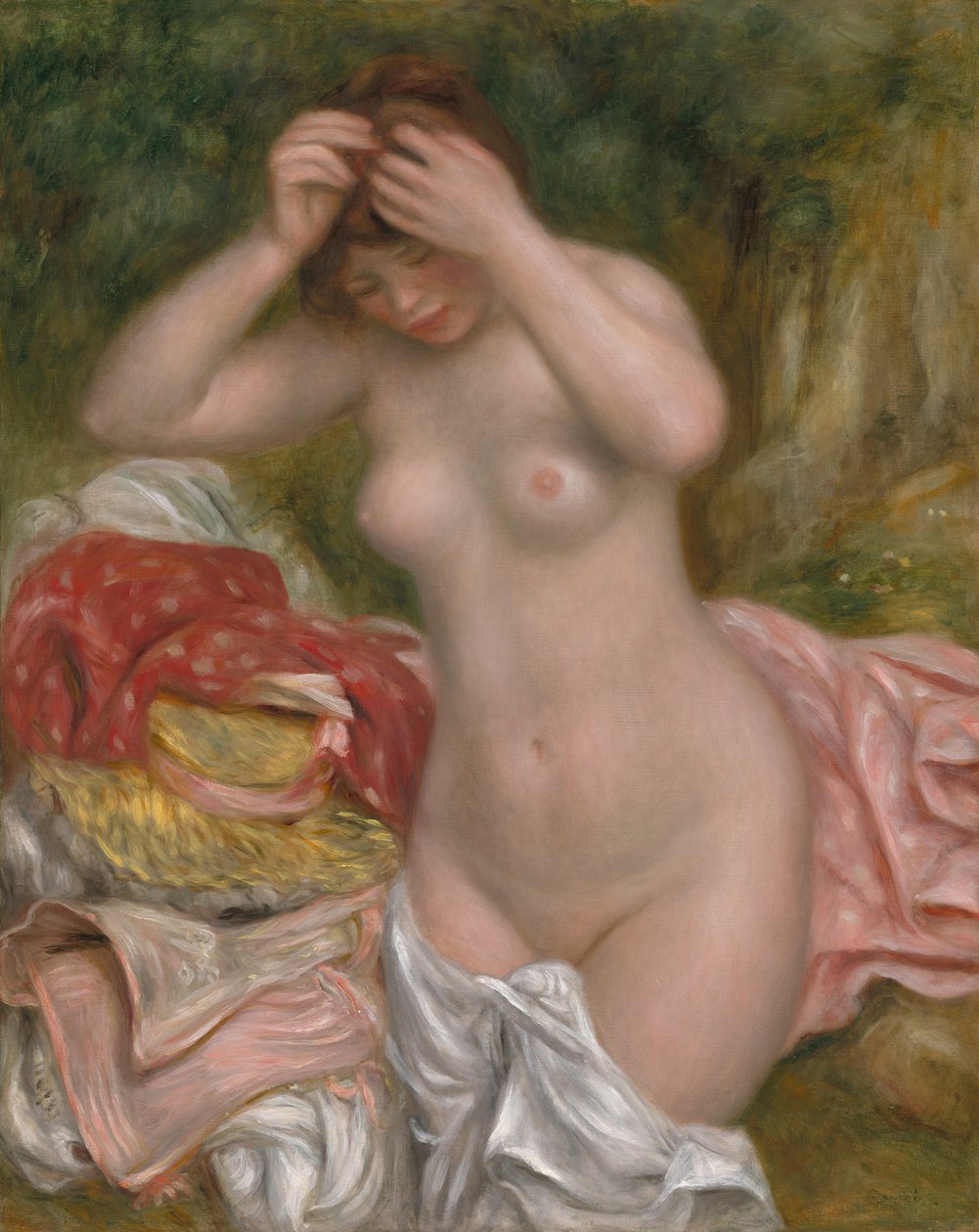 Kąpiąca układa włosy, 1893. autorstwa Pierre Auguste Renoir