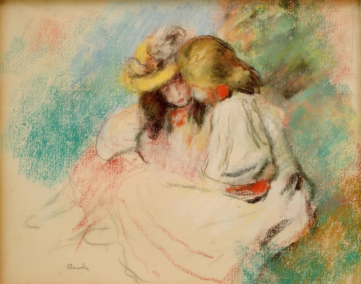 Dwie małe dziewczynki czytają autorstwa Pierre Auguste Renoir