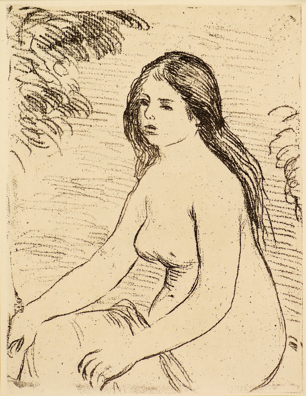 Siedząca naga kobieta [Kąpiąca się nago] autorstwa Pierre Auguste Renoir